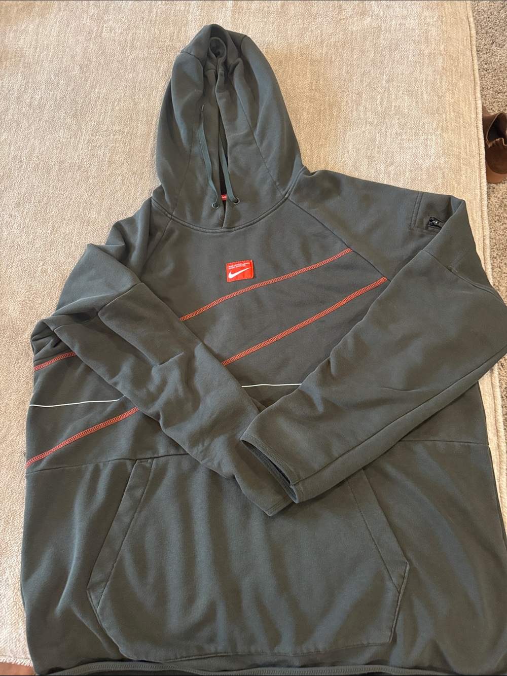 Nike Dark Green Hoodie with Red Accents